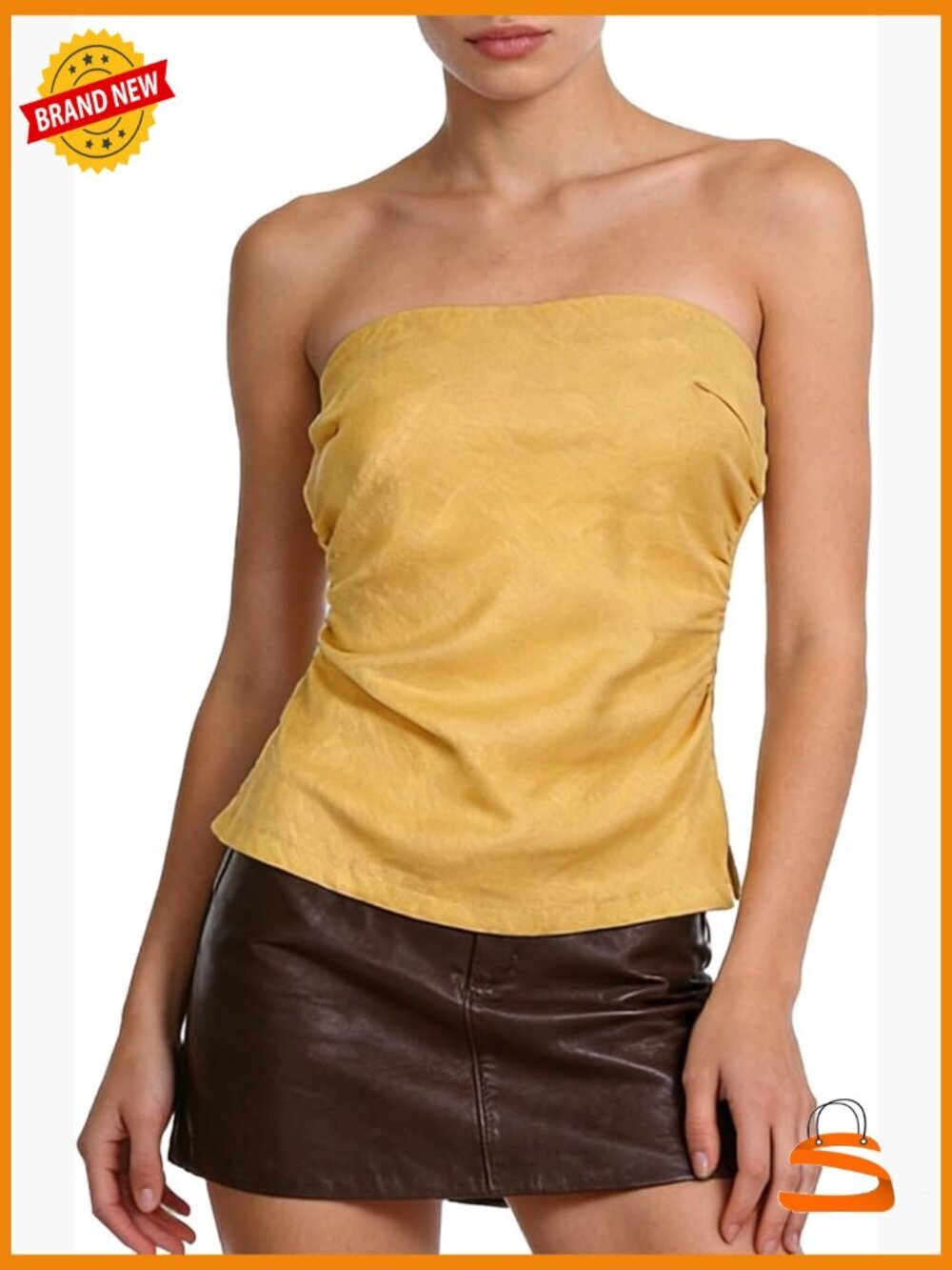 100% Linen Strapless Tube Top with Split Hem and Non-Slip Band